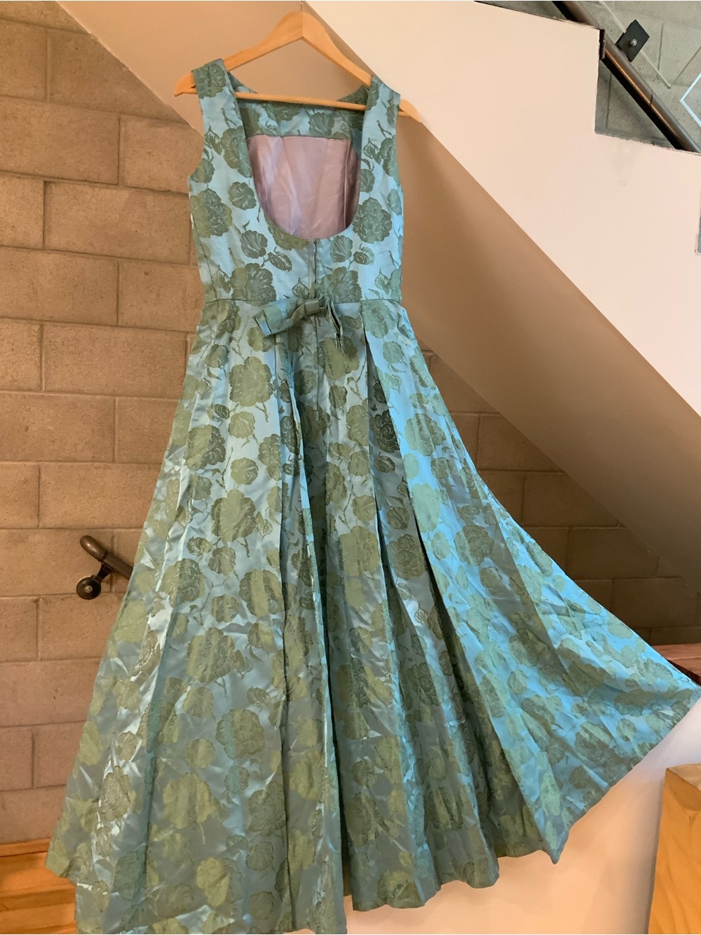 Vintage 50s aqua blue floral dress sz S - Picture 5 of 11